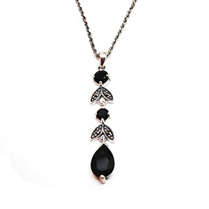 Black Onyx Leaf Marcasite Teardrop Necklace